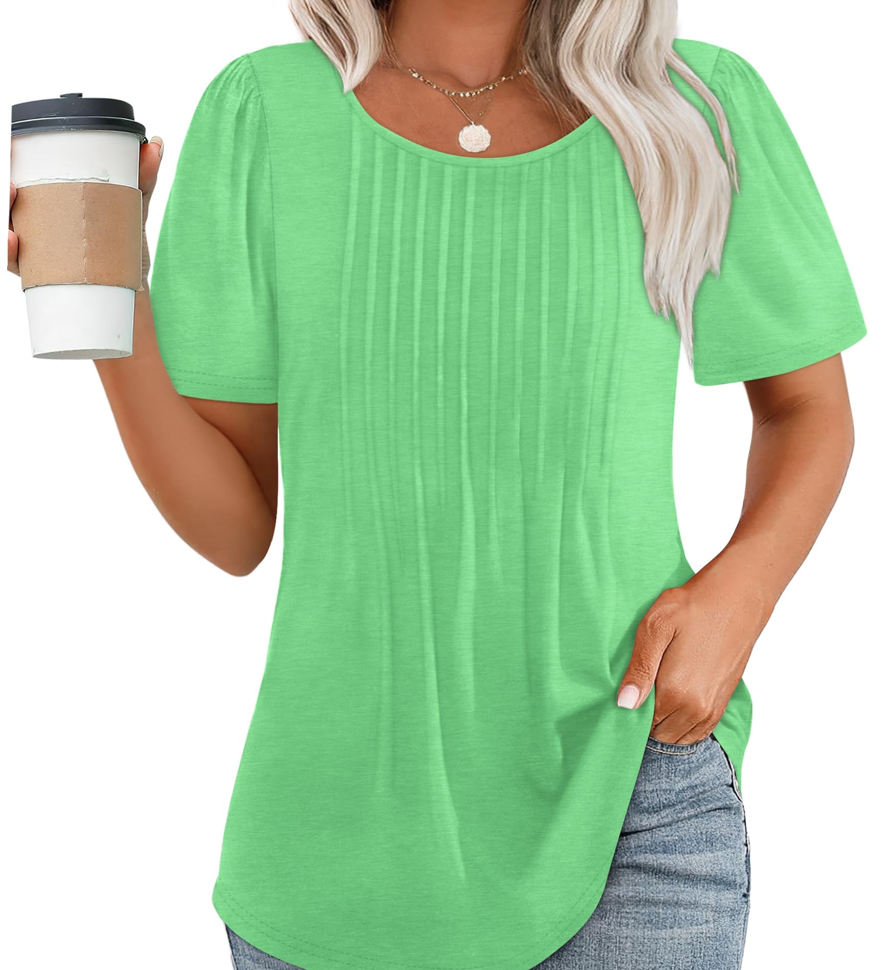 Pleated-Front Casual Relaxed-Fit Top