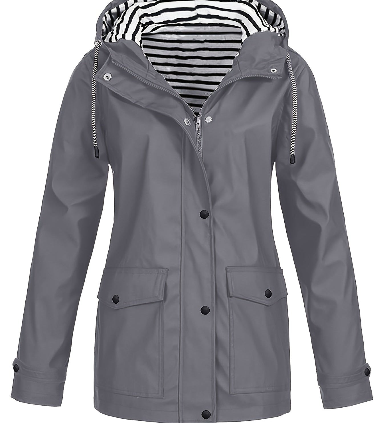 Zelda™ | Striped-Lined Drawstring Hooded Rain Parka Jacket