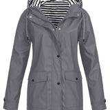Zelda™ | Striped-Lined Drawstring Hooded Rain Parka Jacket