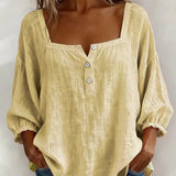 Solid Button-Neck Relaxed Blouse