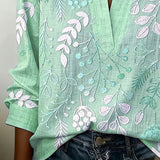 Blouse with Floral Print and Stand-Up Collar