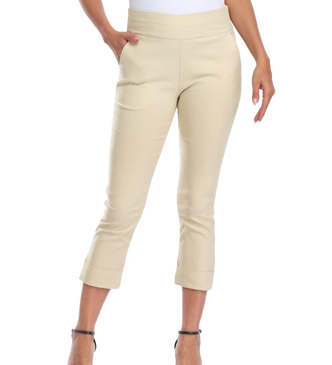 Cuffed-Hem High-Waist Tailored Cropped Pants