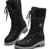 Cordelia™ | Knit-cuff buckle-strapped lace-up hiking boots