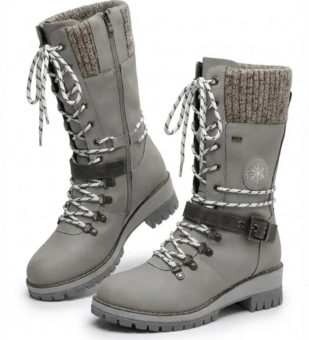Cordelia™ | Knit-cuff buckle-strapped lace-up hiking boots