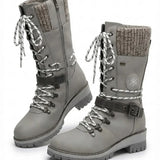 Cordelia™ | Knit-cuff buckle-strapped lace-up hiking boots