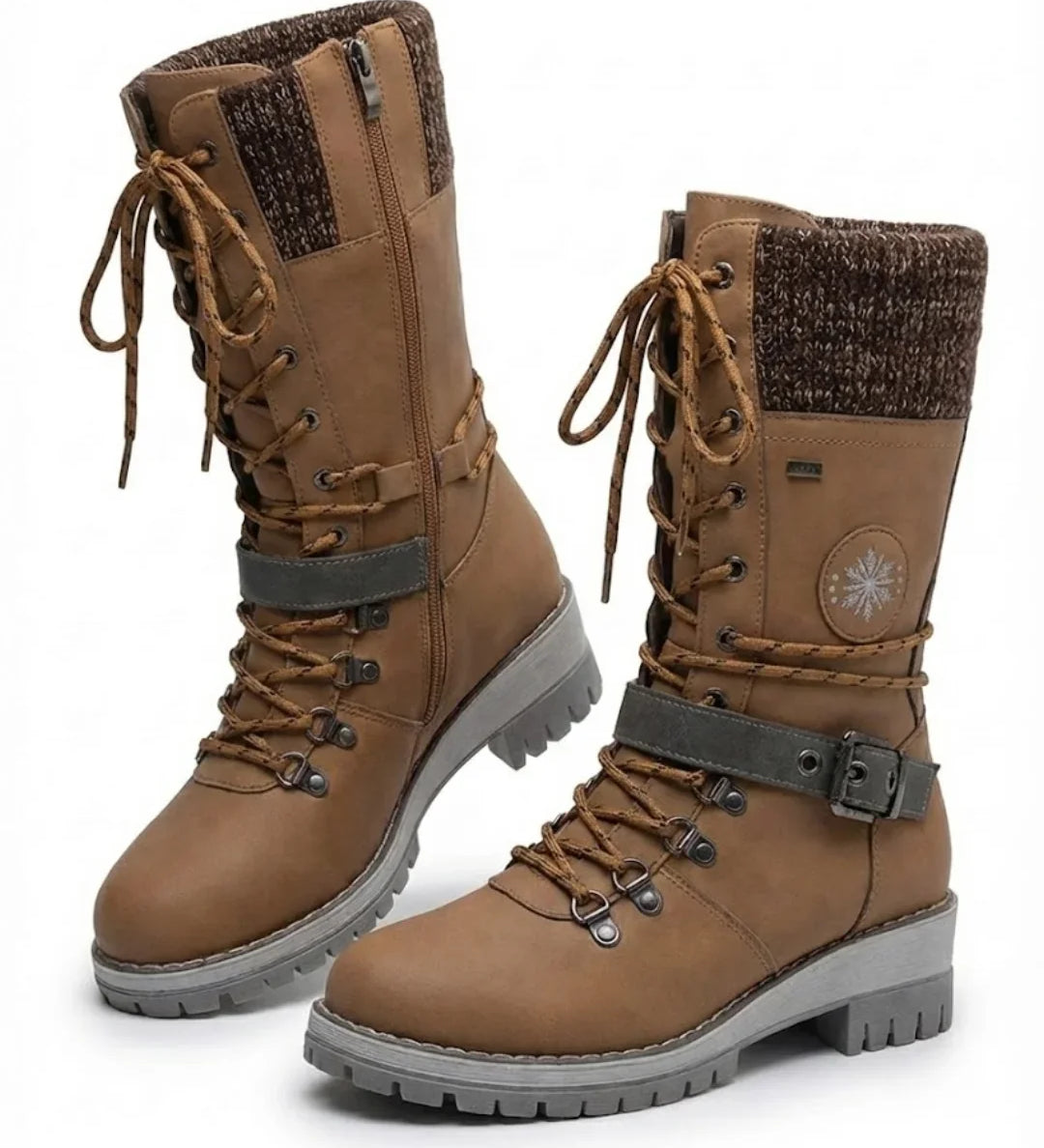 Cordelia™ | Knit-cuff buckle-strapped lace-up hiking boots