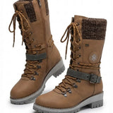 Cordelia™ | Knit-cuff buckle-strapped lace-up hiking boots