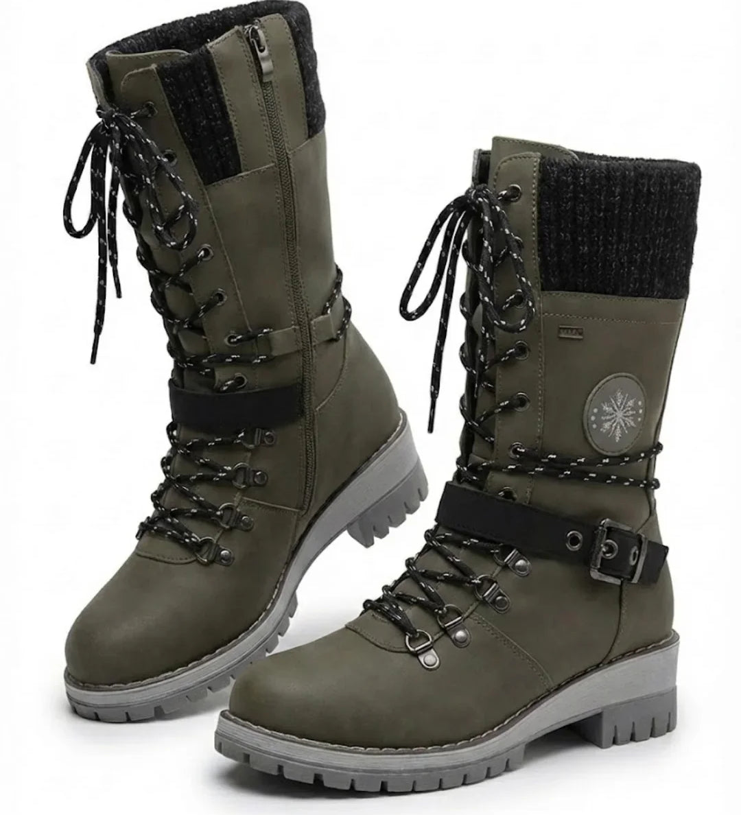 Cordelia™ | Knit-cuff buckle-strapped lace-up hiking boots