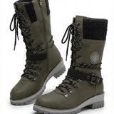 Cordelia™ | Knit-cuff buckle-strapped lace-up hiking boots