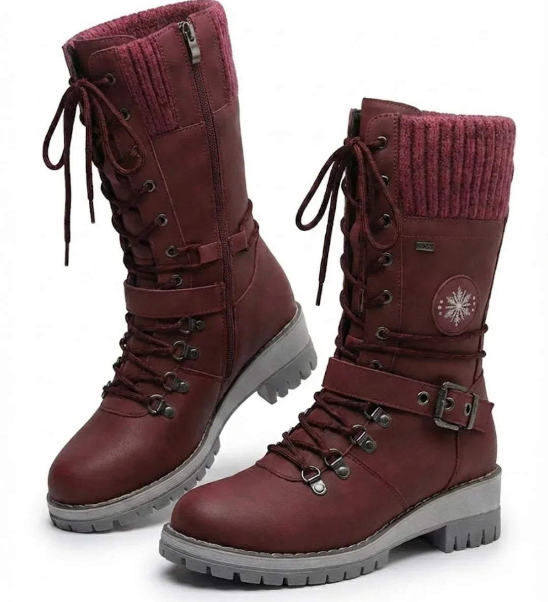 Cordelia™ | Knit-cuff buckle-strapped lace-up hiking boots