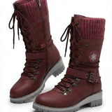 Cordelia™ | Knit-cuff buckle-strapped lace-up hiking boots