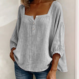 Solid Button-Neck Relaxed Blouse