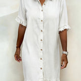 Ruffled Denim Button Dress