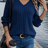 Anouk™ | Ribbed Knit Long-Sleeve V-Neck Pullover Sweater