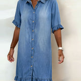 Ruffled Denim Button Dress