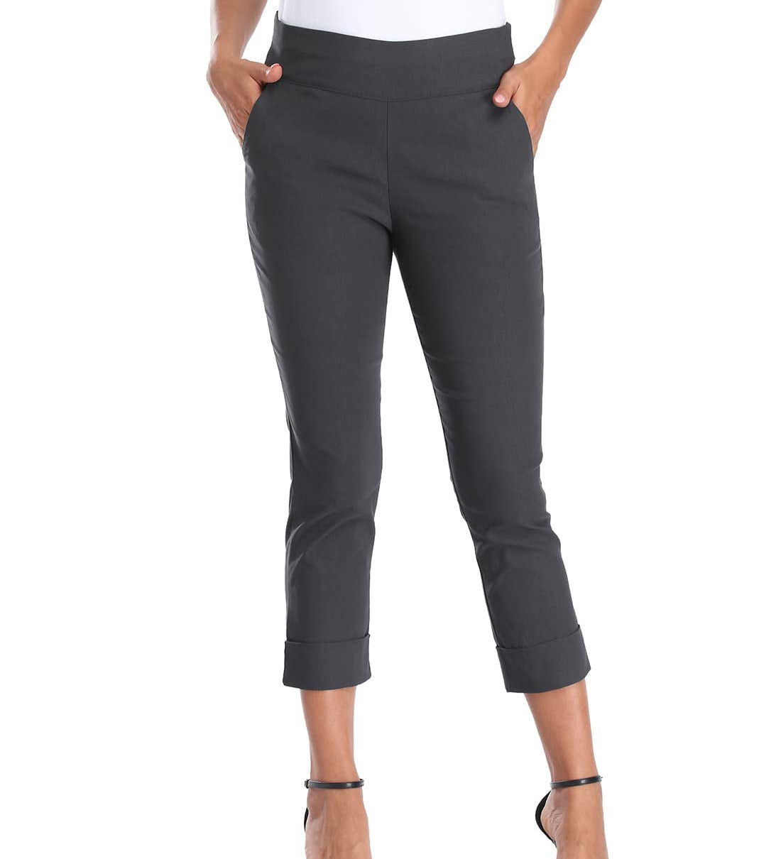 Cuffed-Hem High-Waist Tailored Cropped Pants