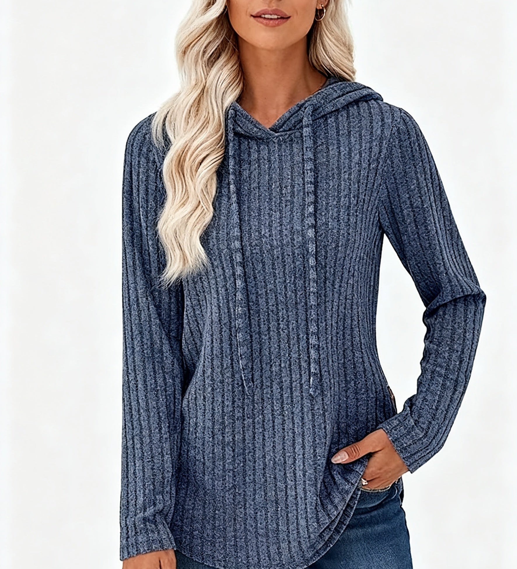 Victoria™ | Ribbed Knit Drawstring Hooded Sweater