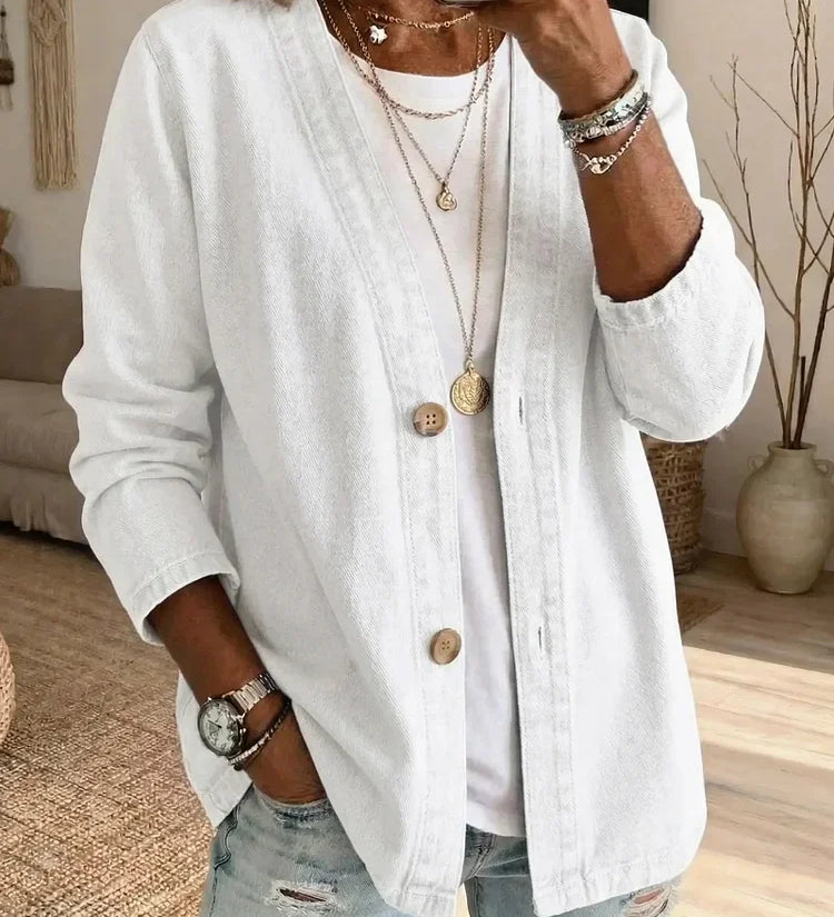 Button-Front Casual Oversized Denim Jacket