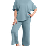 Drawstring Casual Loungewear Wide-Leg 2-Piece Set