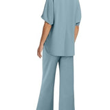 Drawstring Casual Loungewear Wide-Leg 2-Piece Set