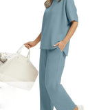 Drawstring Casual Loungewear Wide-Leg 2-Piece Set