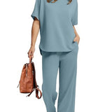 Drawstring Casual Loungewear Wide-Leg 2-Piece Set