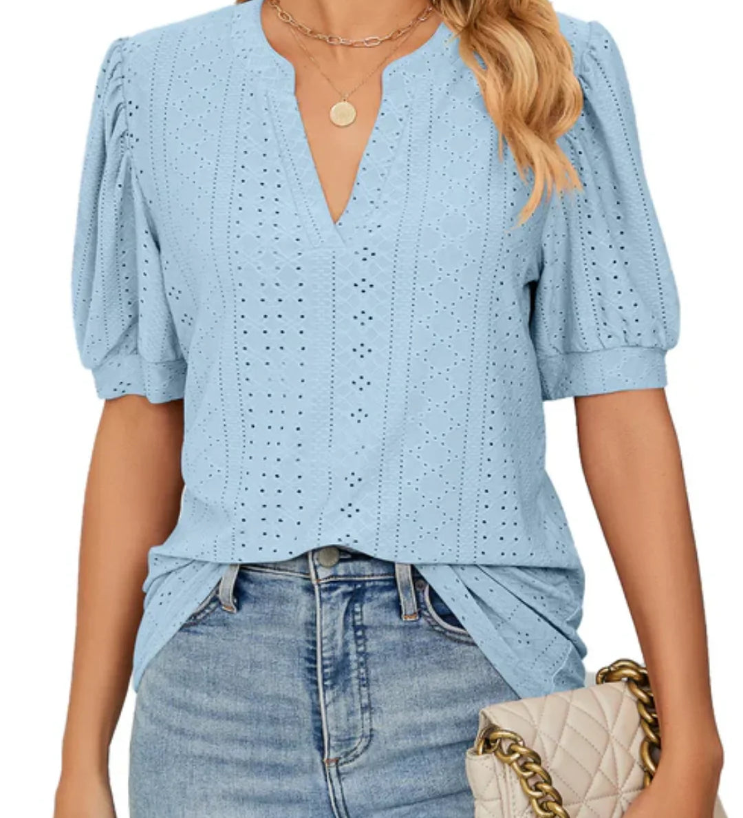 Eyelet Puff-Sleeve Blouse