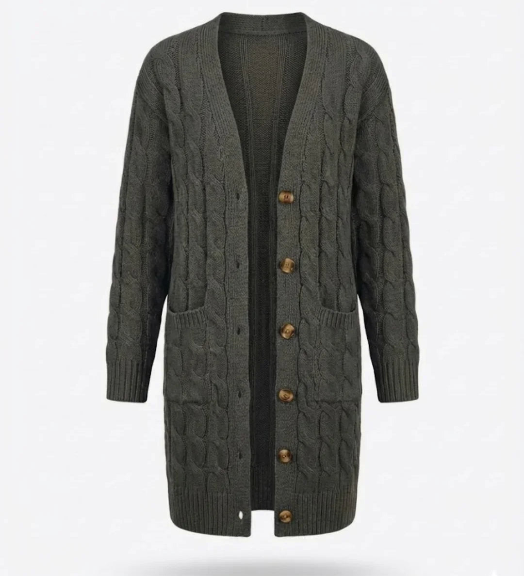 Kiana™ | Cable-Knit Buttoned Mid-Length Cardigan