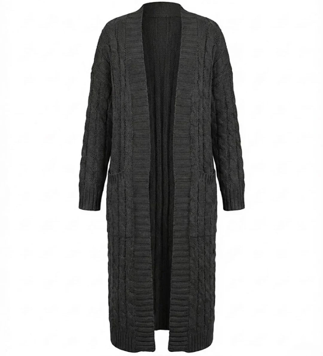Indira™ | Extra-Long Cable-Knit Pocket Cardigan