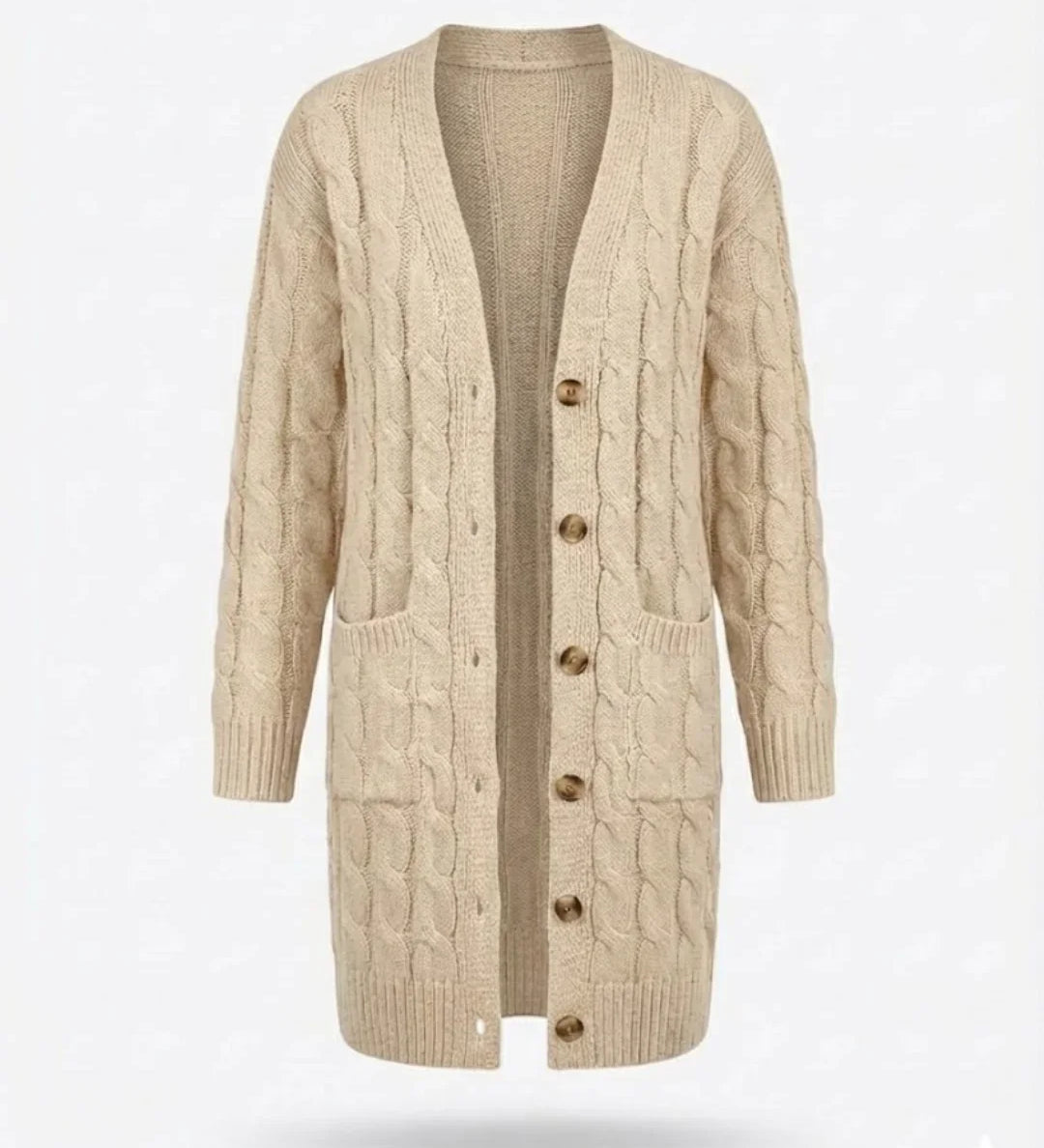 Kiana™ | Cable-Knit Buttoned Mid-Length Cardigan