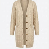Kiana™ | Cable-Knit Buttoned Mid-Length Cardigan