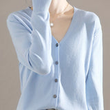 Solène™ | Button-Front Ribbed-Cuff V-Neck Cardigan Sweater