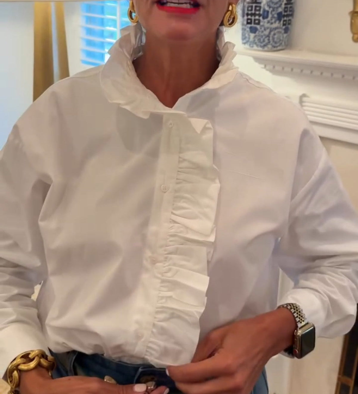 Elegant Ruffled Button-Down Blouse