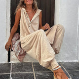 Comfortable Button Front Sleeveless Jumpsuit