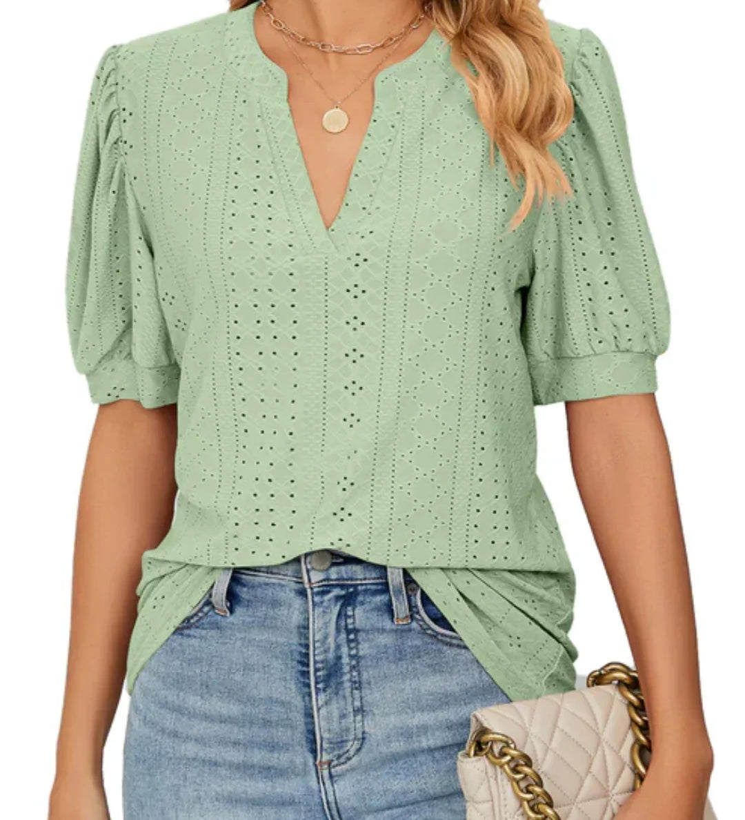 Eyelet Puff-Sleeve Blouse