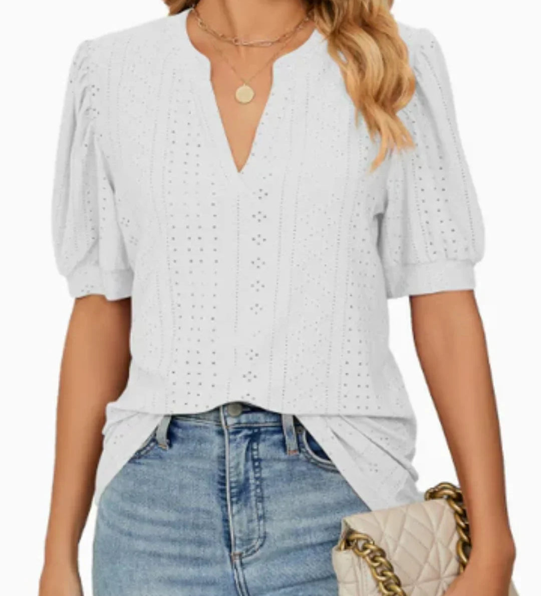 Eyelet Puff-Sleeve Blouse