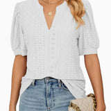 Eyelet Puff-Sleeve Blouse