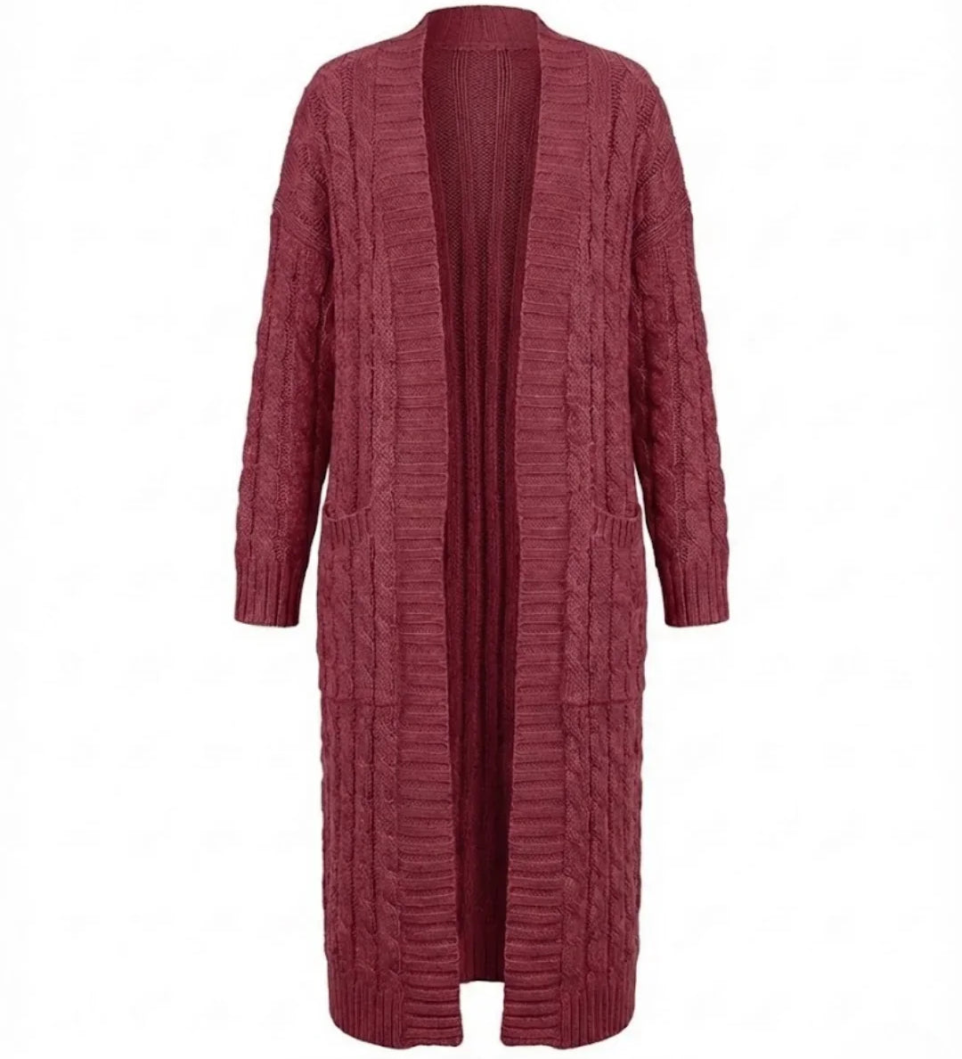 Indira™ | Extra-Long Cable-Knit Pocket Cardigan