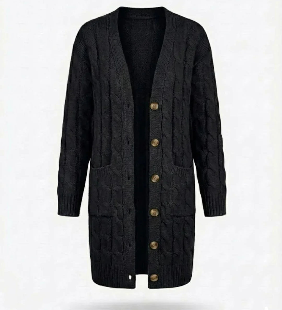 Kiana™ | Cable-Knit Buttoned Mid-Length Cardigan