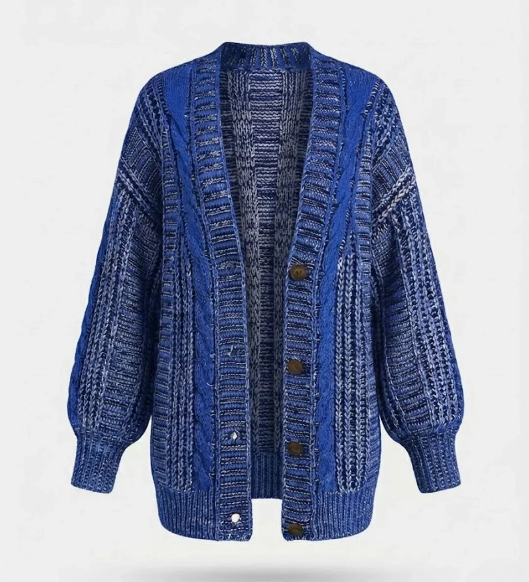 Hortense™ | Cable-Detail Buttoned Oversized Cardigan