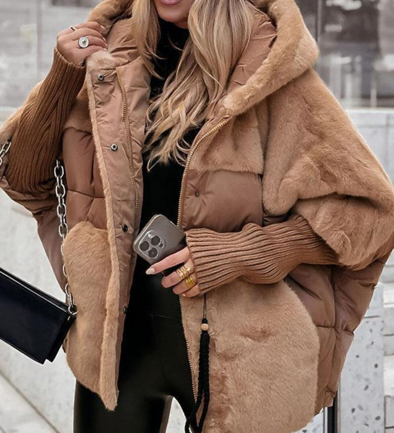 Saffron™ | Faux-Fur Panel Ribbed-Cuff Hooded Puffer Jacket
