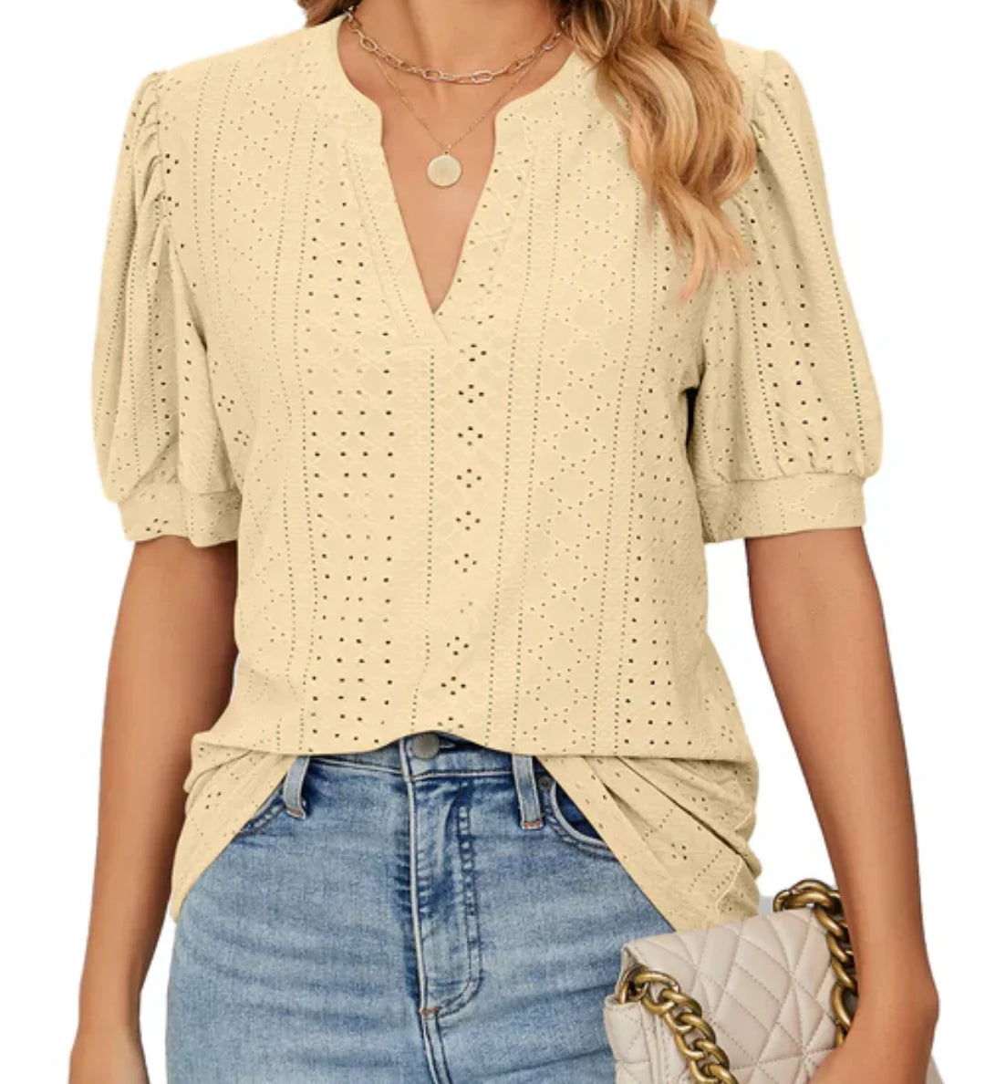 Eyelet Puff-Sleeve Blouse