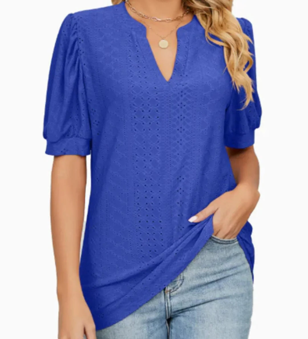 Eyelet Puff-Sleeve Blouse