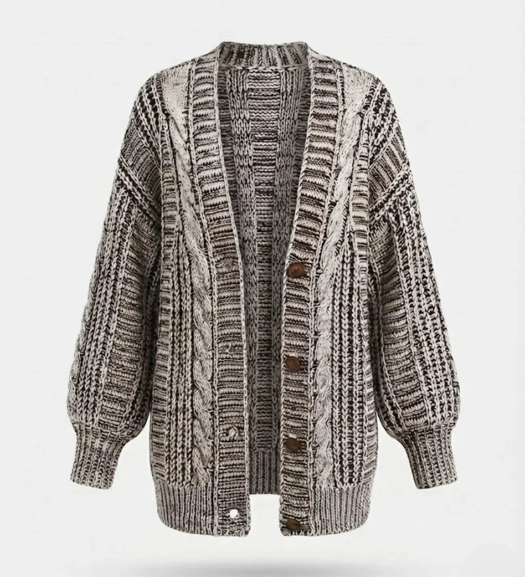 Hortense™ | Cable-Detail Buttoned Oversized Cardigan
