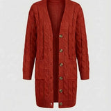 Kiana™ | Cable-Knit Buttoned Mid-Length Cardigan