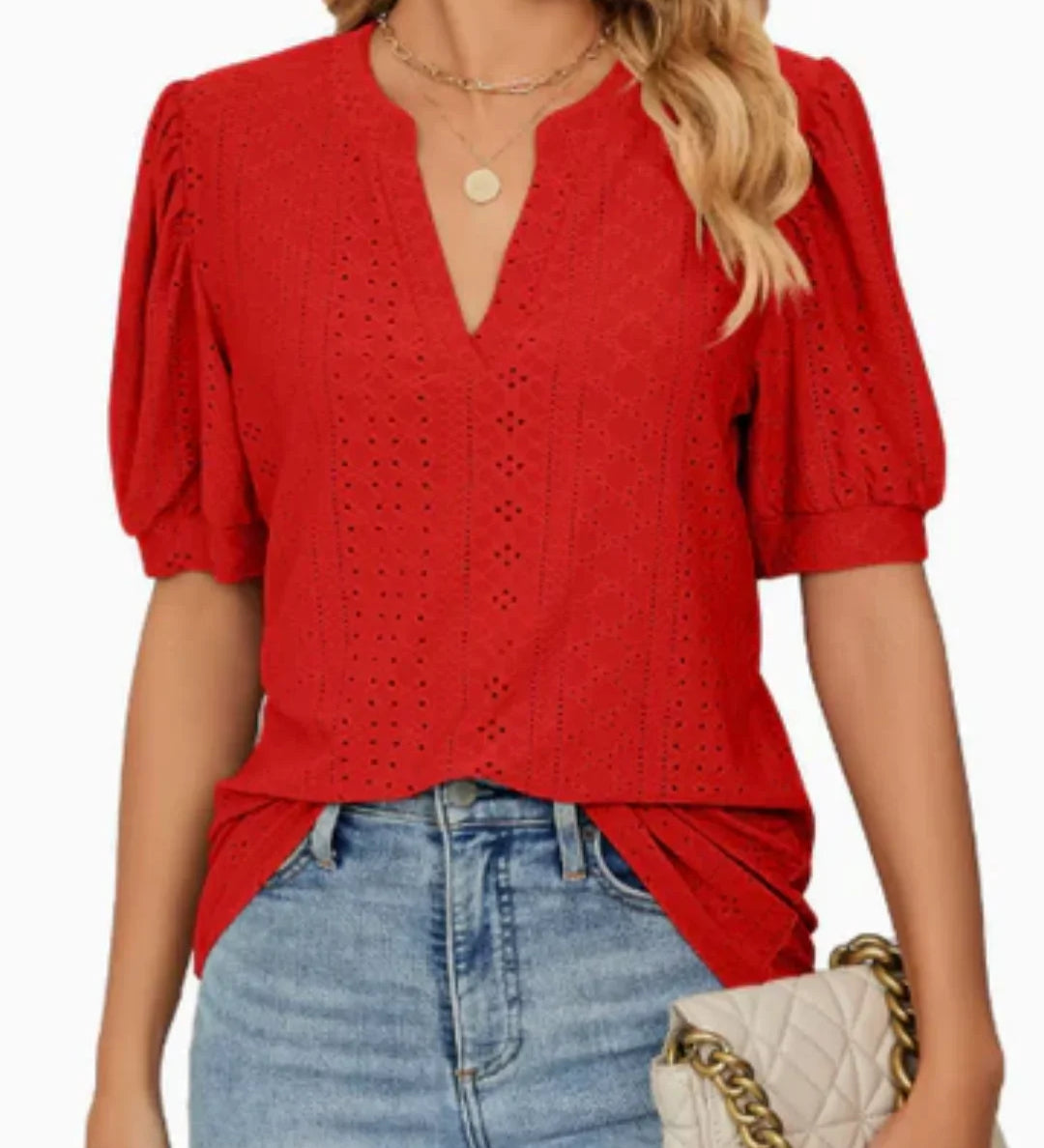 Eyelet Puff-Sleeve Blouse