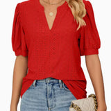 Eyelet Puff-Sleeve Blouse