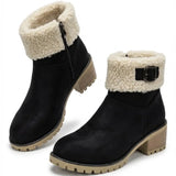 Mirella™ | Sherpa-cuff buckled side-zip heeled ankle boots