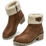 Mirella™ | Sherpa-cuff buckled side-zip heeled ankle boots