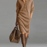 Rosetta™ | Ribbed Knit Button-Front Polo Sweater Dress